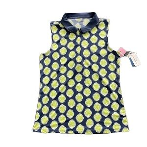 SzM Tommy Bahama Sleeveless 1/4 zip collared Golf Shirt Navy/green/white NWT